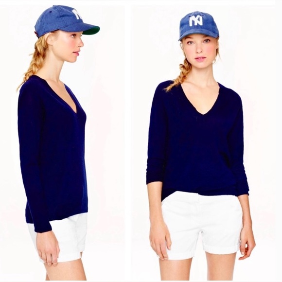 J Crew classic lightweight navy cotton v-neck sweater - Picture 4 of 5